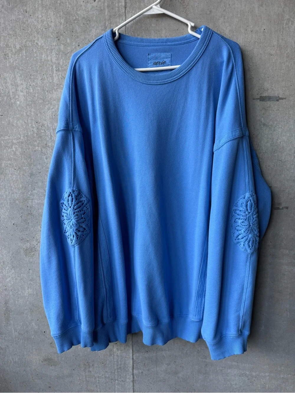 Aerie Blue Pullover Sweatshirt with Lace Elbow Detail - Picture 3 of 6